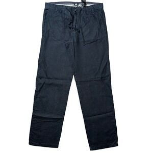 H&M Black 100% Linen Straight Leg Drawstring Pants 33R Womens Mens Casual